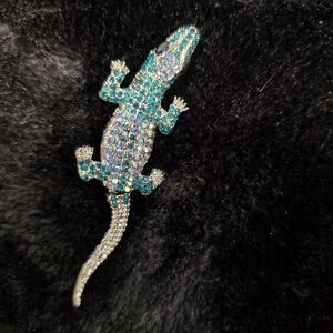 Sparkling Blue and Silver Reptile Brooch